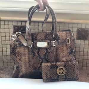 Michael Kors snakeskin purse and matching wallet
